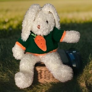 Mervyn’s Vtg. Toddler-Size Curly Floppy Easter Bunny Rabbit Carrot Sweater 16”